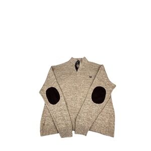 Chaps Men's‎ XXL Beige Cotton Sweater Mock Neck Elbow Patch Pullover Classic